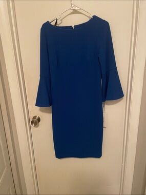 Calvin Klein Royal Blue Bell-Sleeve Sheath Dress